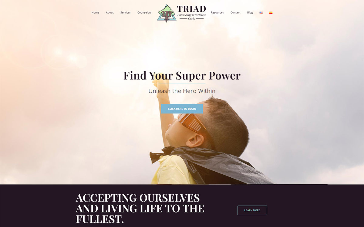 TRIAD Counseling & Wellness Corp Website, Home Page, 16:10 Screenshot