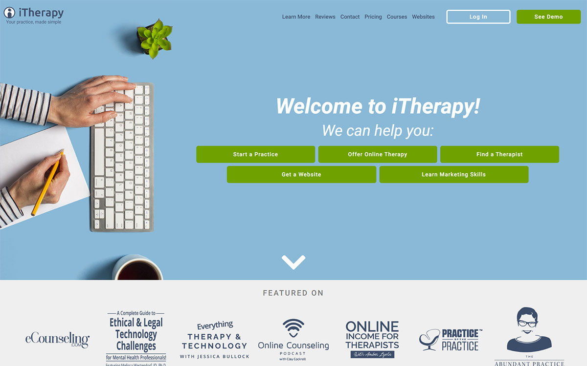 iTherapy Website, Home Page, 16:10 Screenshot