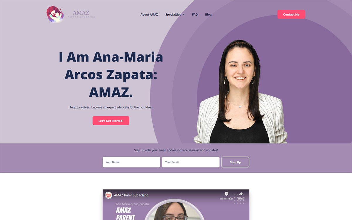 AMAZ Parent Coaching Website, Home Page, 16:10 Screenshot