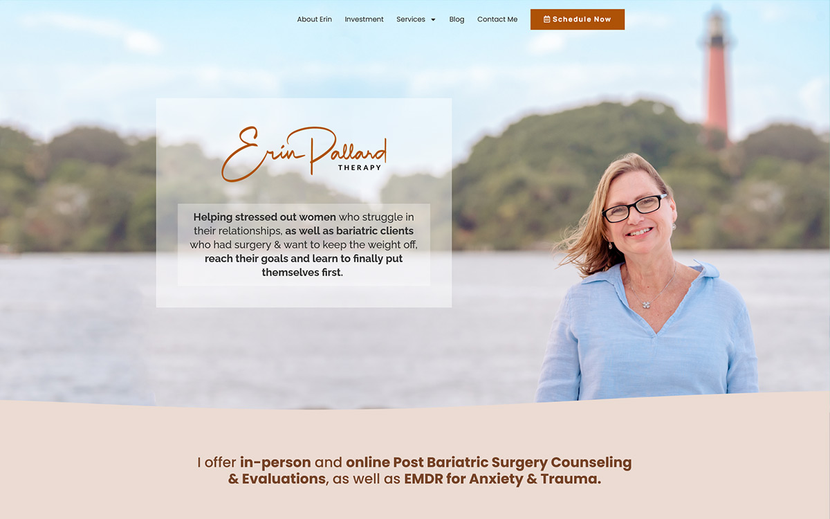 Erin Pallard Therapy Website, Home Page, 16:10 Screenshot